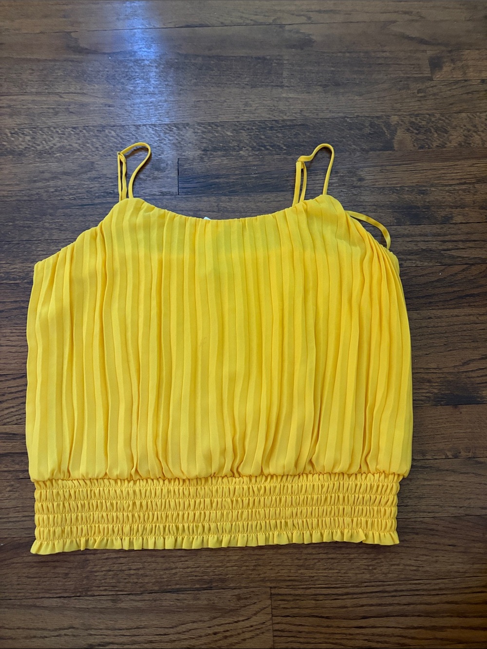 Naked Zebra Bright Yellow Pleated Smocked Hem Cami